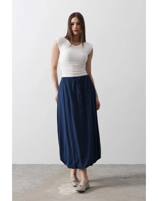 Beli Bağlamalı Balon Etek  İndigo