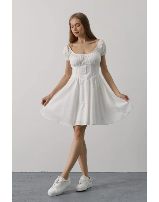 Beli Korseli Mini Elbise  Beyaz