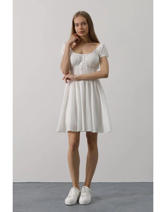 Beli Korseli Mini Elbise  Beyaz