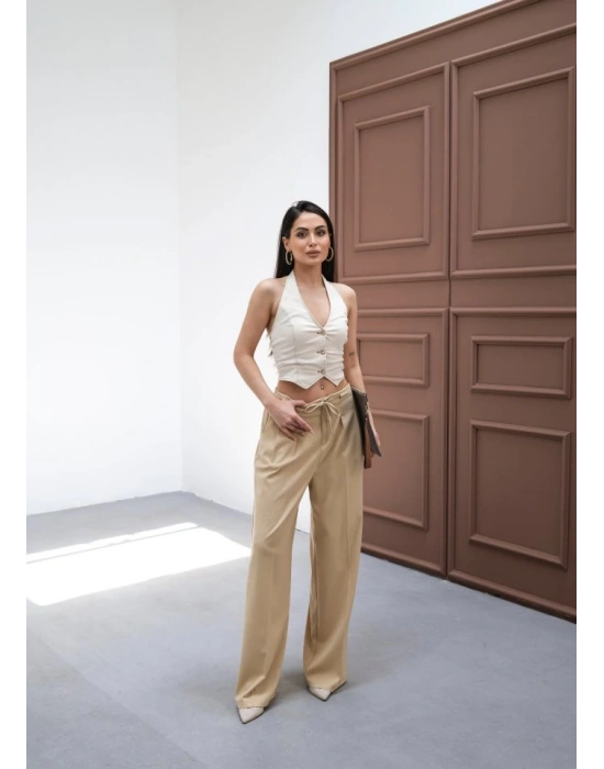 Beli̇ Lasti̇k Ve Bağcikli Geni̇ş Paça Pantolon