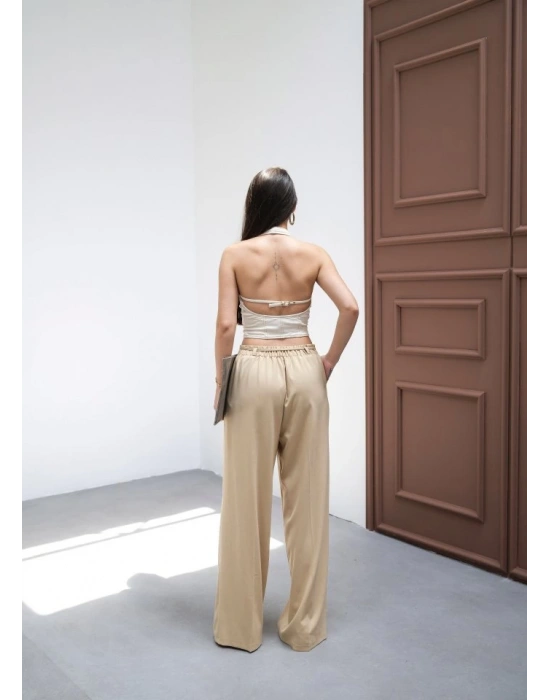 Beli̇ Lasti̇k Ve Bağcikli Geni̇ş Paça Pantolon