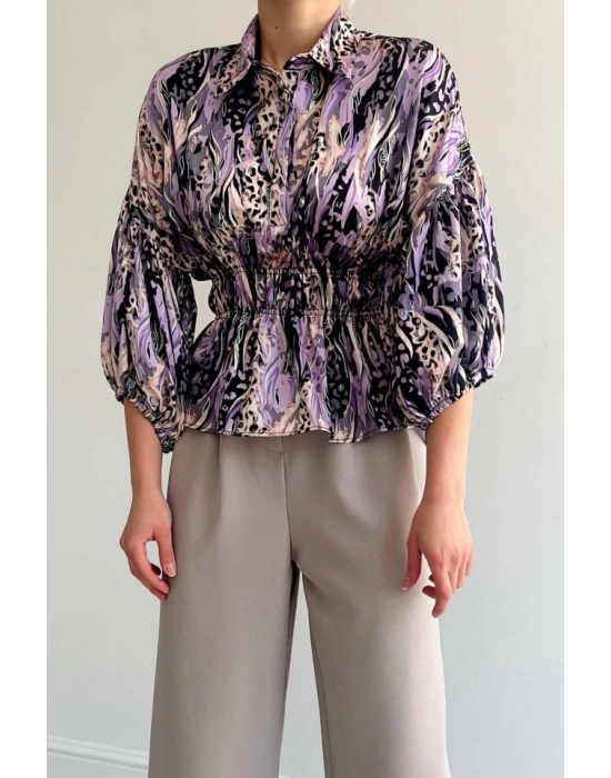 Beli Lastikli aten Gömlek  Lila