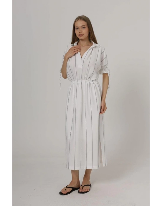 Beli Lastikli Elbise  Beyaz