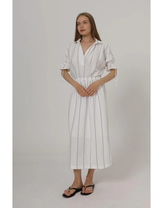 Beli Lastikli Elbise  Beyaz