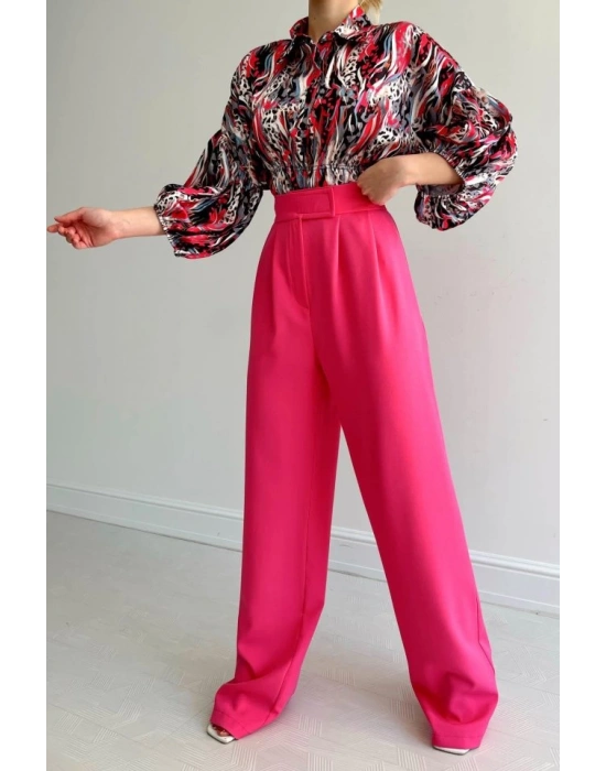 Beli Lastikli Saten Gömlek  Fuşya