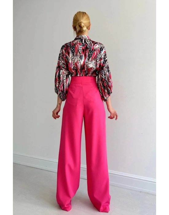 Beli Lastikli Saten Gömlek  Fuşya