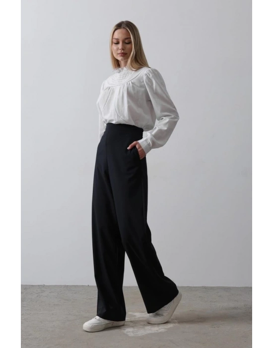 Beli Yarım Lastikli Palazzo Pantolon  Lacivert