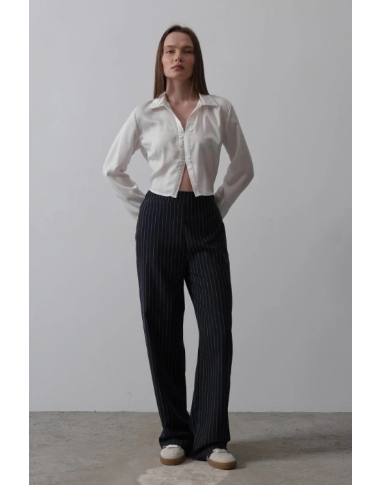 Beli Yarım astikli Palazzo Pantolon  acivertBeyaz