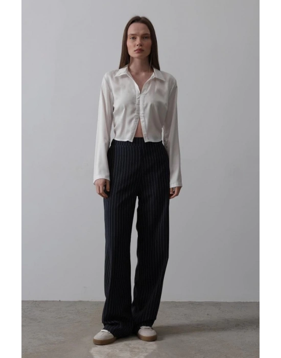 Beli Yarım astikli Palazzo Pantolon  acivertBeyaz