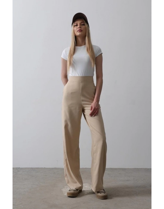 Beli Yarım Lastikli Palazzo Pantolon  Camel