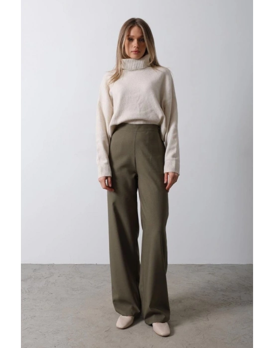 Beli Yarım Lastikli Palazzo Pantolon  Haki