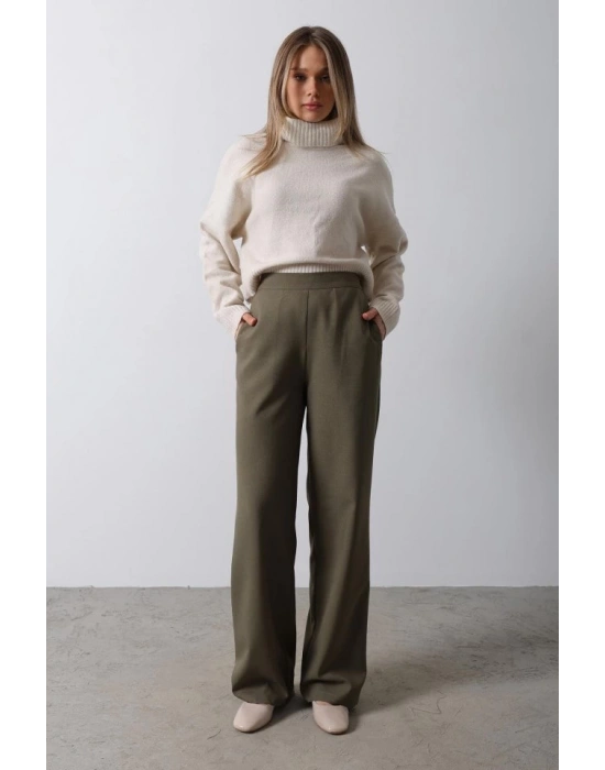 Beli Yarım Lastikli Palazzo Pantolon  Haki