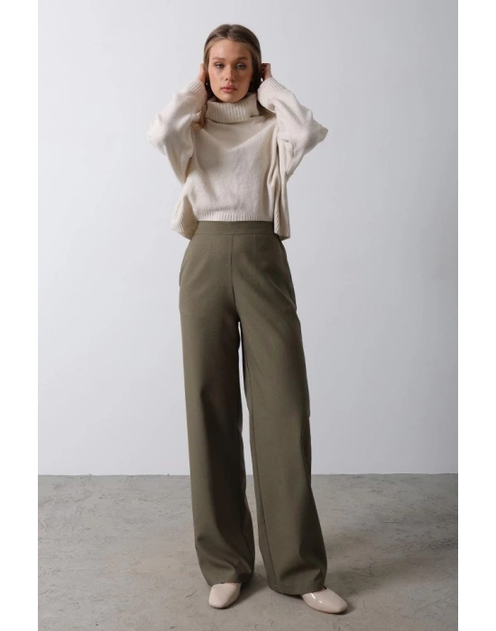 Beli Yarım Lastikli Palazzo Pantolon  Haki