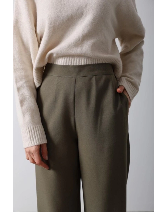 Beli Yarım Lastikli Palazzo Pantolon  Haki