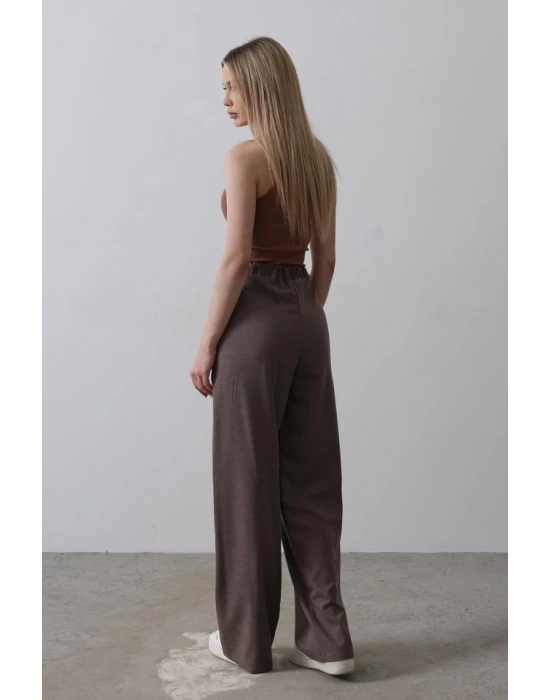 Beli Yarım Lastikli Palazzo Pantolon  Kahve