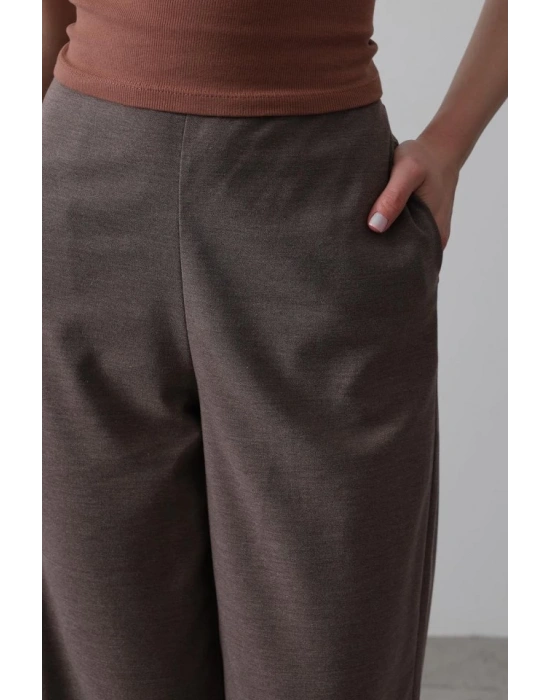 Beli Yarım Lastikli Palazzo Pantolon  Kahve