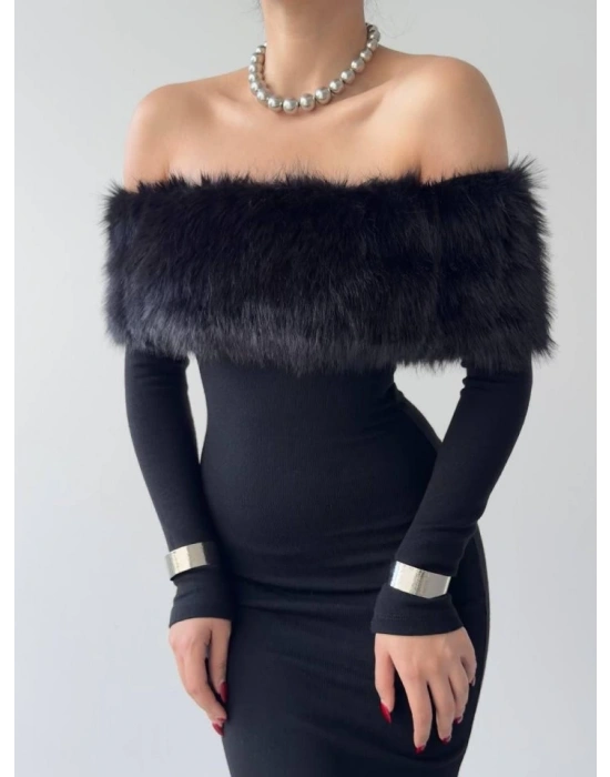 Bestia traplez Tüy Detaylı Elbise