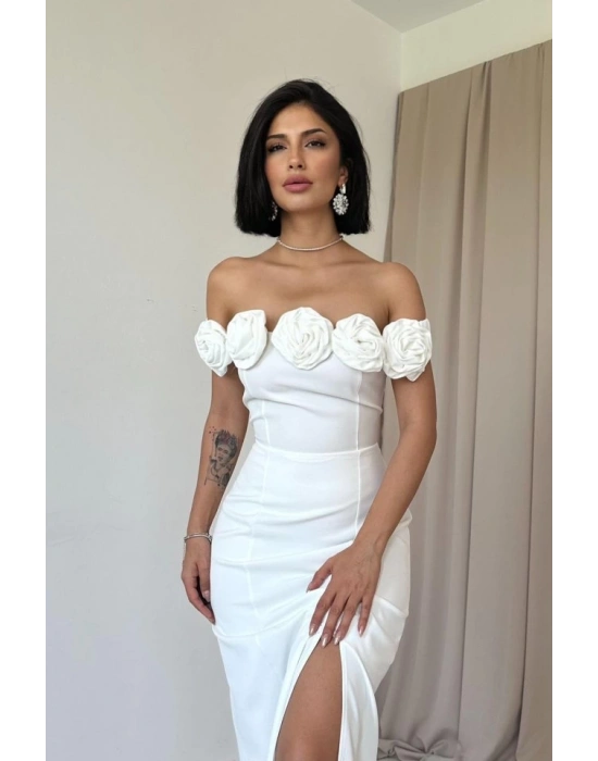 Beyaz adonna Yaka Güllü Elbise