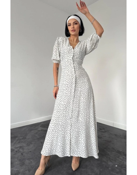 Beyaz Arka Ve Bel Ucu Gipeli Elbise