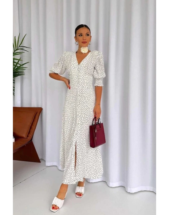 Beyaz Arka Ve Bel Ucu Gipeli Elbise