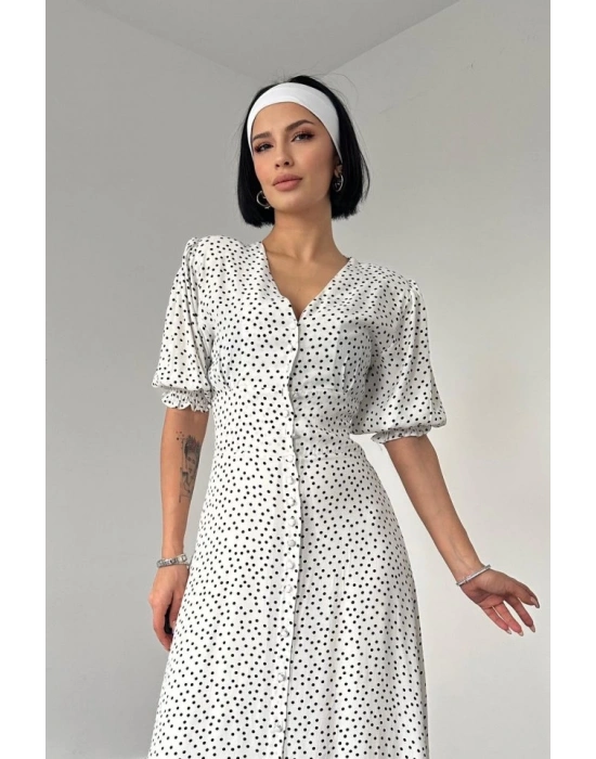 Beyaz Arka Ve Bel Ucu Gipeli Elbise