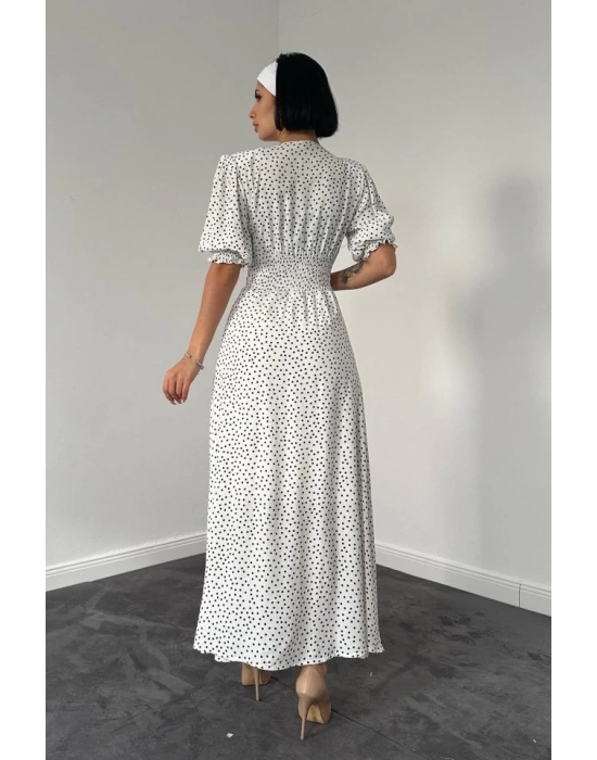 Beyaz Arka Ve Bel Ucu Gipeli Elbise