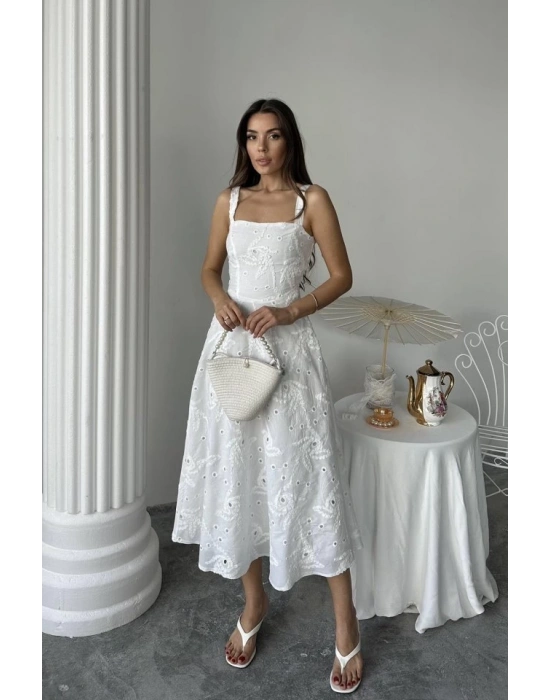 Beyaz Arkası Korse Detaylı Uzun Elbise