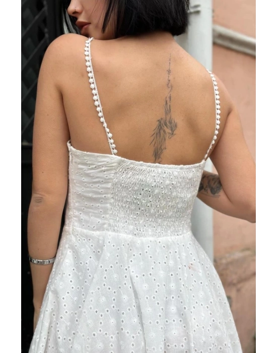 Beyaz Askılı Fisto ini Elbise