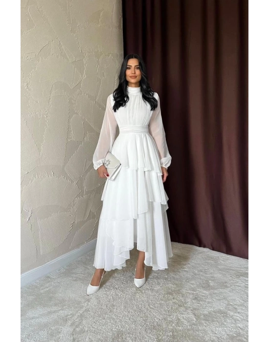 Beyaz Bel Detaylı Elbise