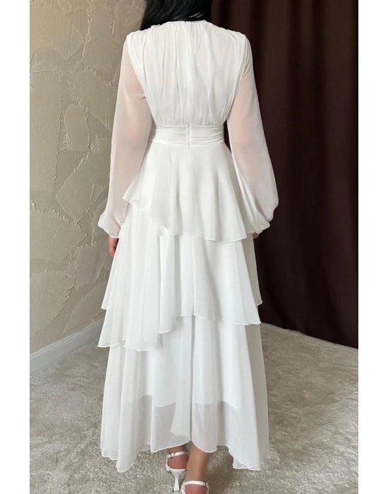 Beyaz Bel Detaylı Elbise