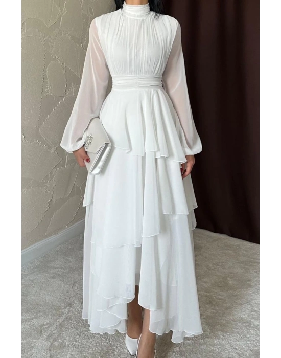 Beyaz Bel Detaylı Elbise