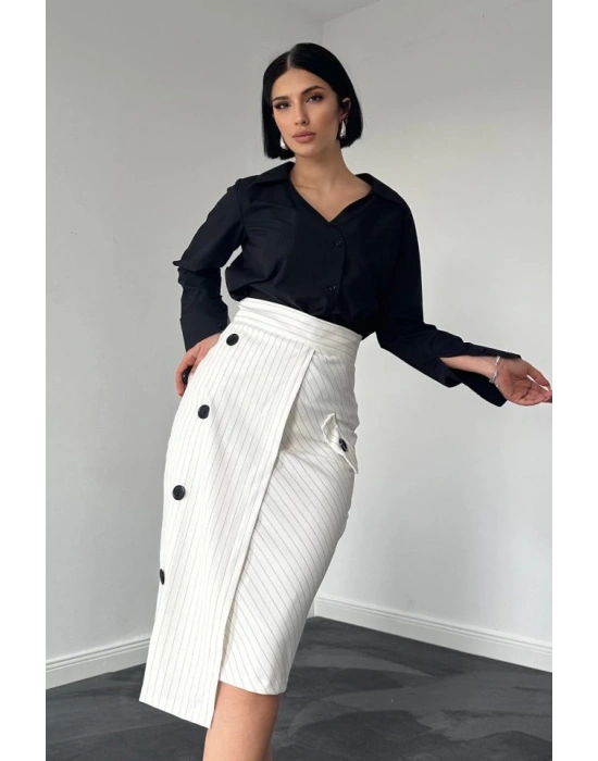 Beyaz Çizgili Poliviskon Etek