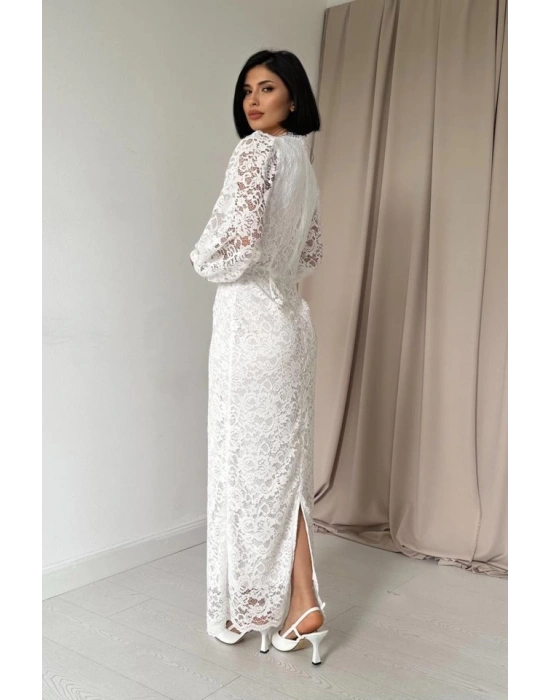 Beyaz Güpür Detaylı Dantel Elbise