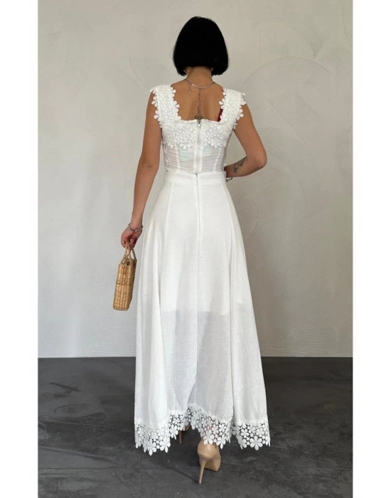 Beyaz Güpürlü Crop Ve Etek Takım