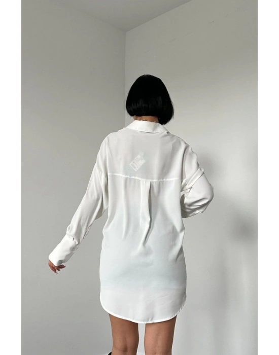 Beyaz Jesica Parçalı Bağcıklı Gömlek