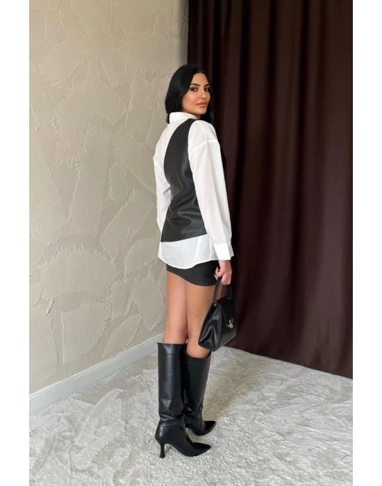 Beyaz Yandan Bağlamalı Yelek Gömlek