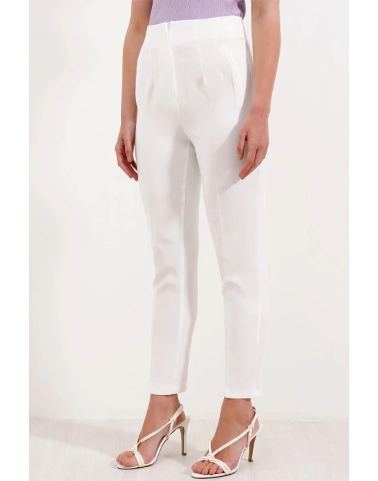 Beyaz Yüksek Bel Kumaş Pantolon 6650