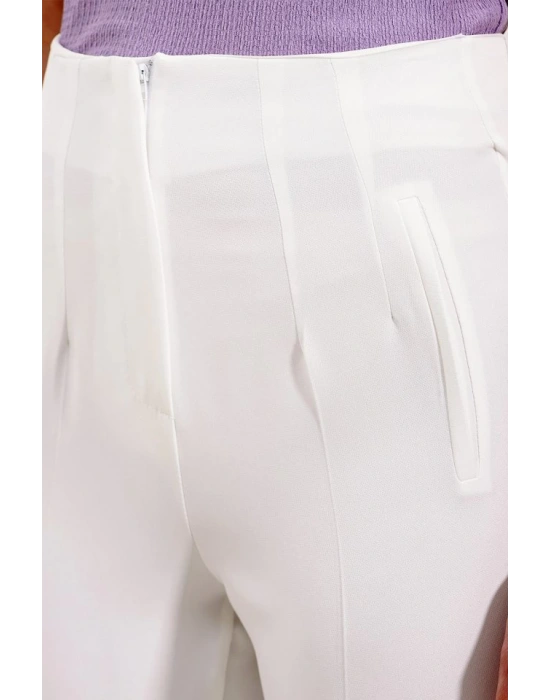 Beyaz Yüksek Bel Kumaş Pantolon 6650