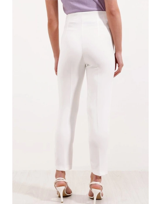 Beyaz Yüksek Bel Kumaş Pantolon 6650