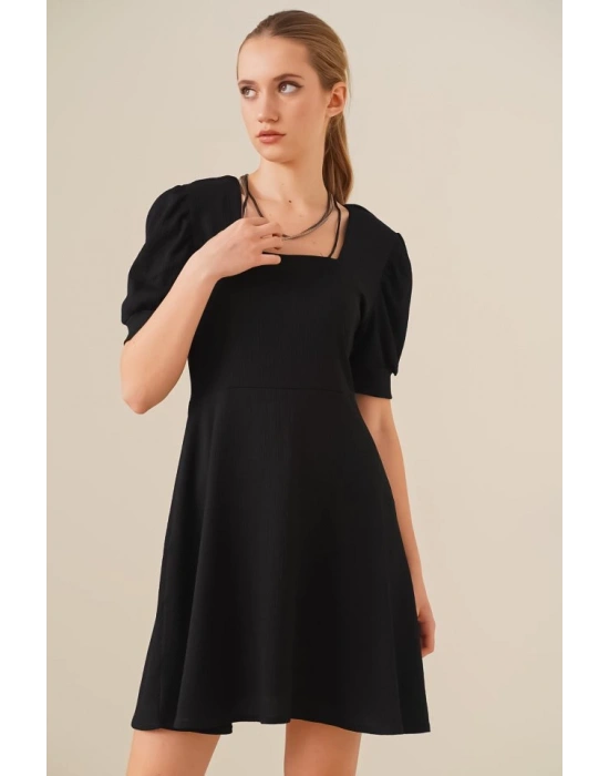 Bigdart 2339 Kare Yaka Örme Elbise  Siyah