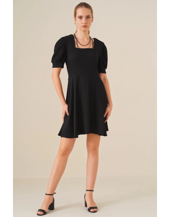 Bigdart 2339 Kare Yaka Örme Elbise  Siyah