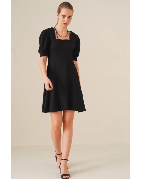 Bigdart 2339 Kare Yaka Örme Elbise  Siyah