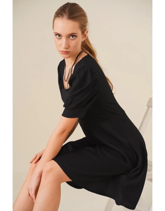 Bigdart 2339 Kare Yaka Örme Elbise  Siyah