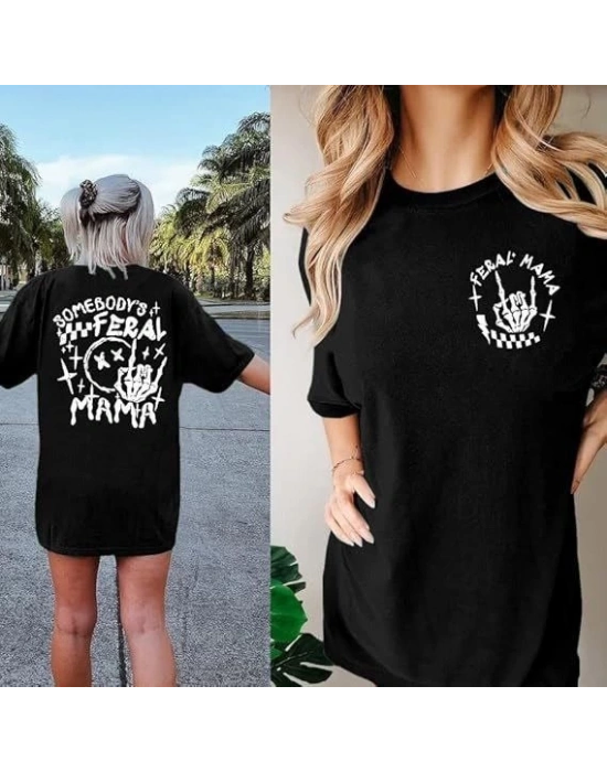 Bisiklet Yaka Baskılı Tshirt  iyah