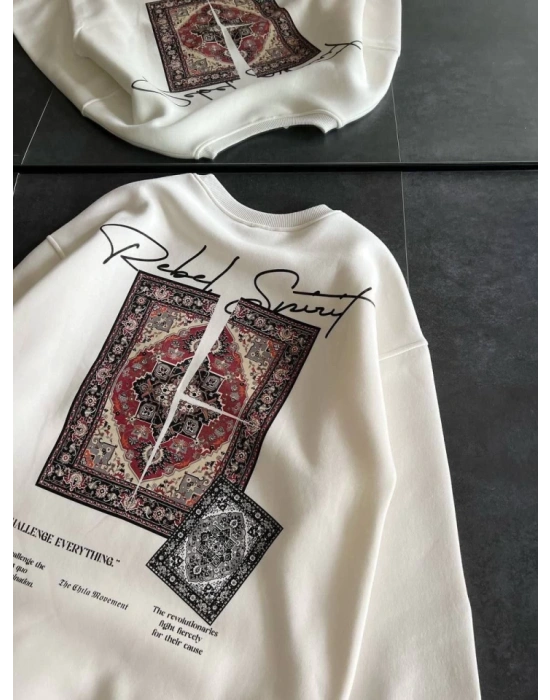 Bisiklet Yaka Baskılı weathirt  Beyaz