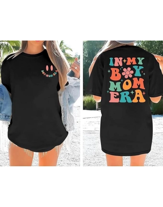 Bisiklet Yaka Kısa Kol Baskılı Tshirt  iyah