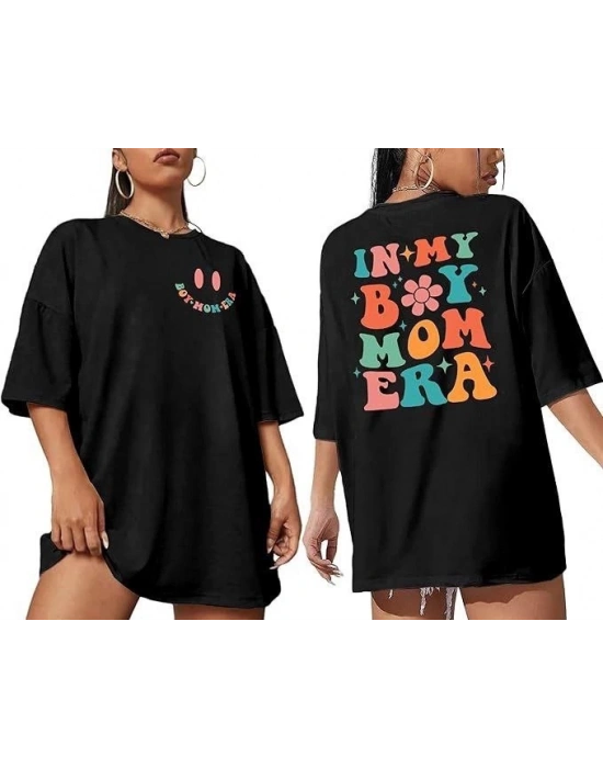 Bisiklet Yaka Kısa Kol Baskılı Tshirt  iyah