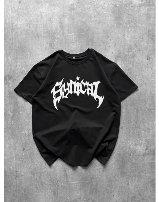 Bisiklet Yaka Ön Baskılı  Kısa Kollu Tişört treetwear Günlük Basic Pamuklu Tshirt  iyah