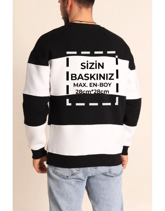 Bisiklet Yaka Parçalı Özel Üretim weatshirt iyah