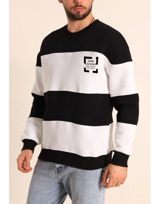 Bisiklet Yaka Parçalı Özel Üretim weatshirt iyah